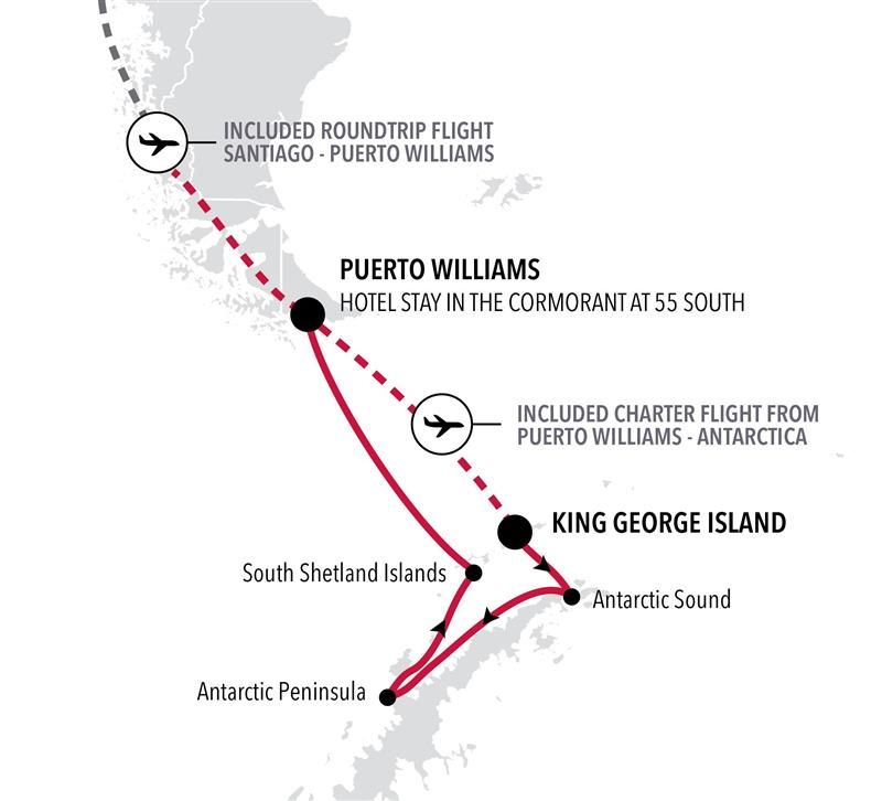 Silver Wind King George Island to Puerto Williams voyage WI280106009 itinerary map