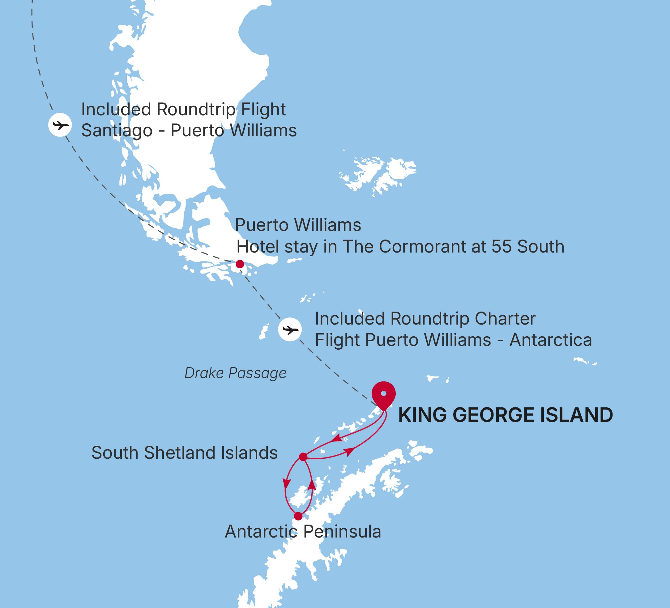 Silver Wind King George Island to King George Island voyage WI290114006 itinerary map