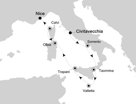 Luxury Cruises Just Silversea Silver Cloud April 8-15 2026 Civitavecchia (Rome) to Nice, France