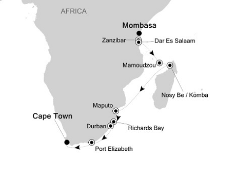 Deluxe Honeymoon Cruises Silversea Silver Cloud December 6-21 2026 Mombasa to Cape Town