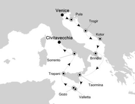 Deluxe Honeymoon Cruises Silversea Silver Cloud June 6-17 2026 Venice to Civitavecchia, Italy