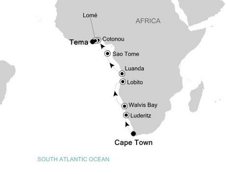 Luxury World Cruise SHIP BIDS - Silversea Silver Cloud March 3-16 2025 Cape Town to Accra