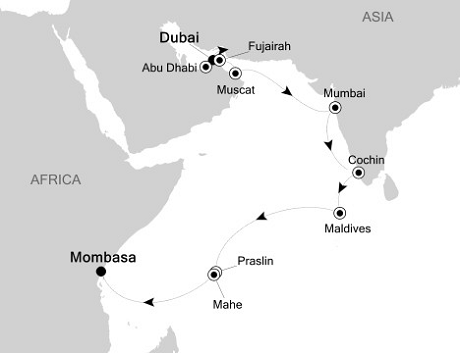 Luxury World Cruise SHIP BIDS - Silversea Silver Cloud November 18 December 6 2023 Dubai to Mombasa