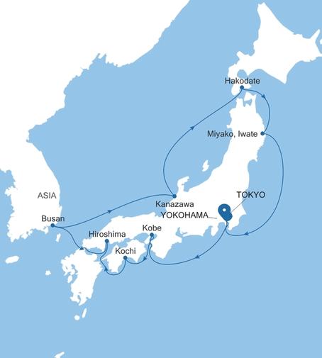 Silver Moon Tokyo to Tokyo voyage MO261003014 itinerary map