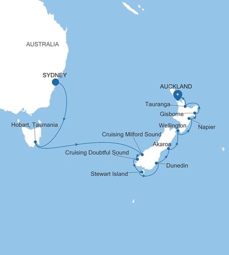 Silver Moon Sydney to Auckland voyage MO270117014 itinerary map