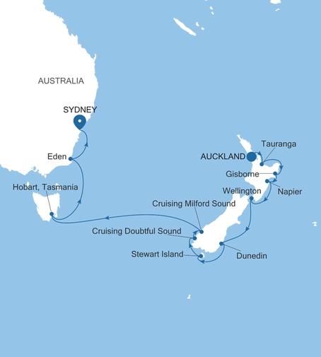 Silver Moon Auckland to Sydney voyage MO270131014 itinerary map