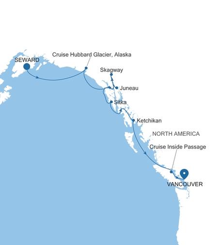 Silver Moon Seward (Anchorage, Alaska) to Vancouver voyage MO270603007 itinerary map