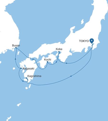 Silver Moon Tokyo to Tokyo voyage MO270919010 itinerary map