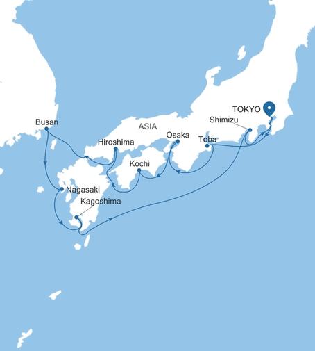 Silver Moon Tokyo to Tokyo voyage MO270929011 itinerary map