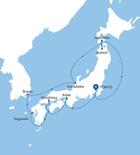 Silver Moon Tokyo to Tokyo voyage MO271010014 itinerary map