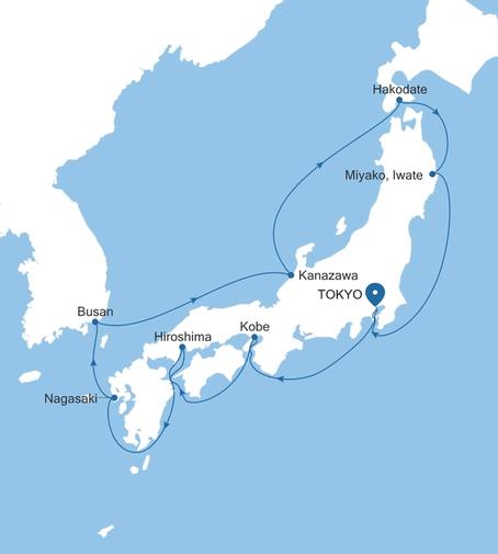 Silver Moon Tokyo to Tokyo voyage MO271024014 itinerary map