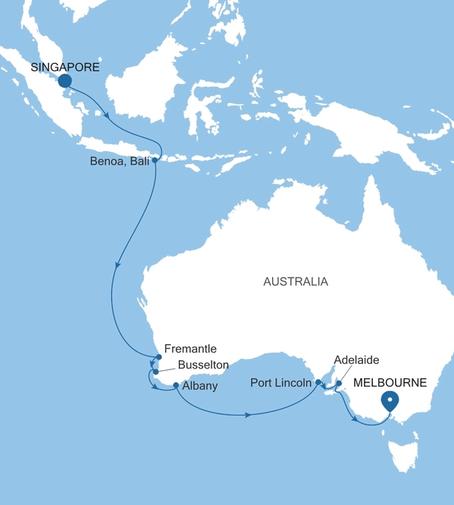 Silver Moon Singapore to Melbourne voyage MO271122018 itinerary map