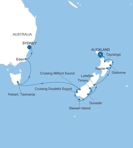 Silver Moon Sydney to Auckland voyage MO271221015 itinerary map