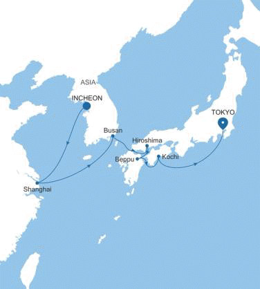 Silversea Cruises Silver Muse 2027 World Cruise Map Incheon (Seoul) to Tokyo