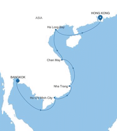 Silversea Cruises Silver Muse 2028 World Cruise Map Bangkok (Laem Chabang)  to Hong Kong