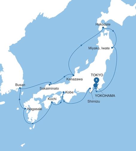 Silver Muse Yokohama (Tokyo) to Tokyo voyage SM270412014 itinerary map