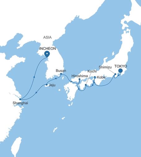 Silver Muse Tokyo to Incheon (Seoul) voyage SM270426014 itinerary map