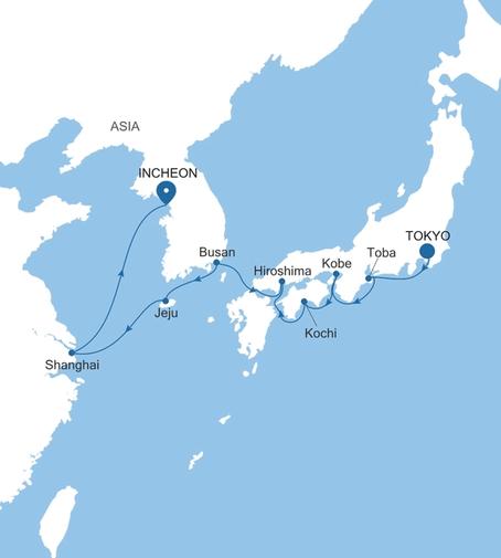 Silver Muse Tokyo to Incheon (Seoul) voyage SM270524014 itinerary map