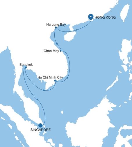 Silver Muse Singapore to Hong Kong voyage SM271121014 itinerary map