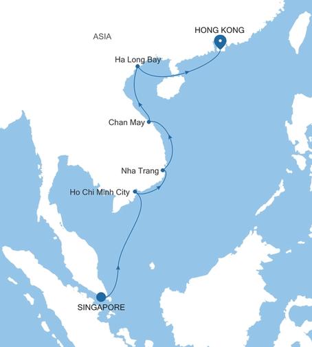 Silver Muse Singapore to Hong Kong voyage SM280114014 itinerary map