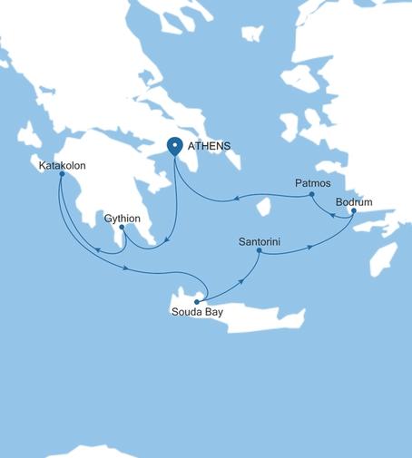 Silver Nova Athens (Piraeus) to Athens (Piraeus) voyage SN260830007 itinerary map