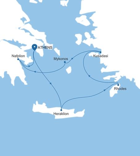 Silver Nova Athens (Piraeus) to Athens (Piraeus) voyage SN261012007 itinerary map