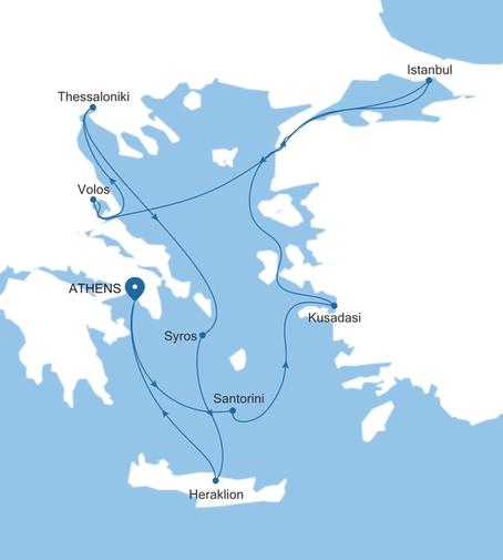 Silver Nova Athens (Piraeus) to Athens (Piraeus) voyage SN261026011 itinerary map