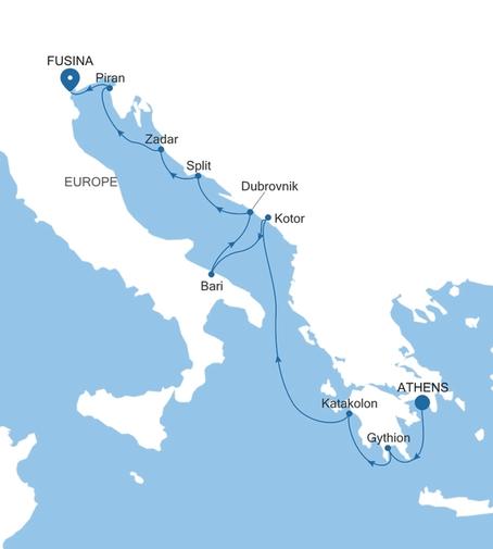 Silver Nova Athens (Piraeus) to Fusina (Venice) voyage SN270425010 itinerary map