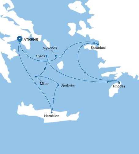 Silver Nova Athens (Piraeus) to Athens (Piraeus) voyage SN270607009 itinerary map