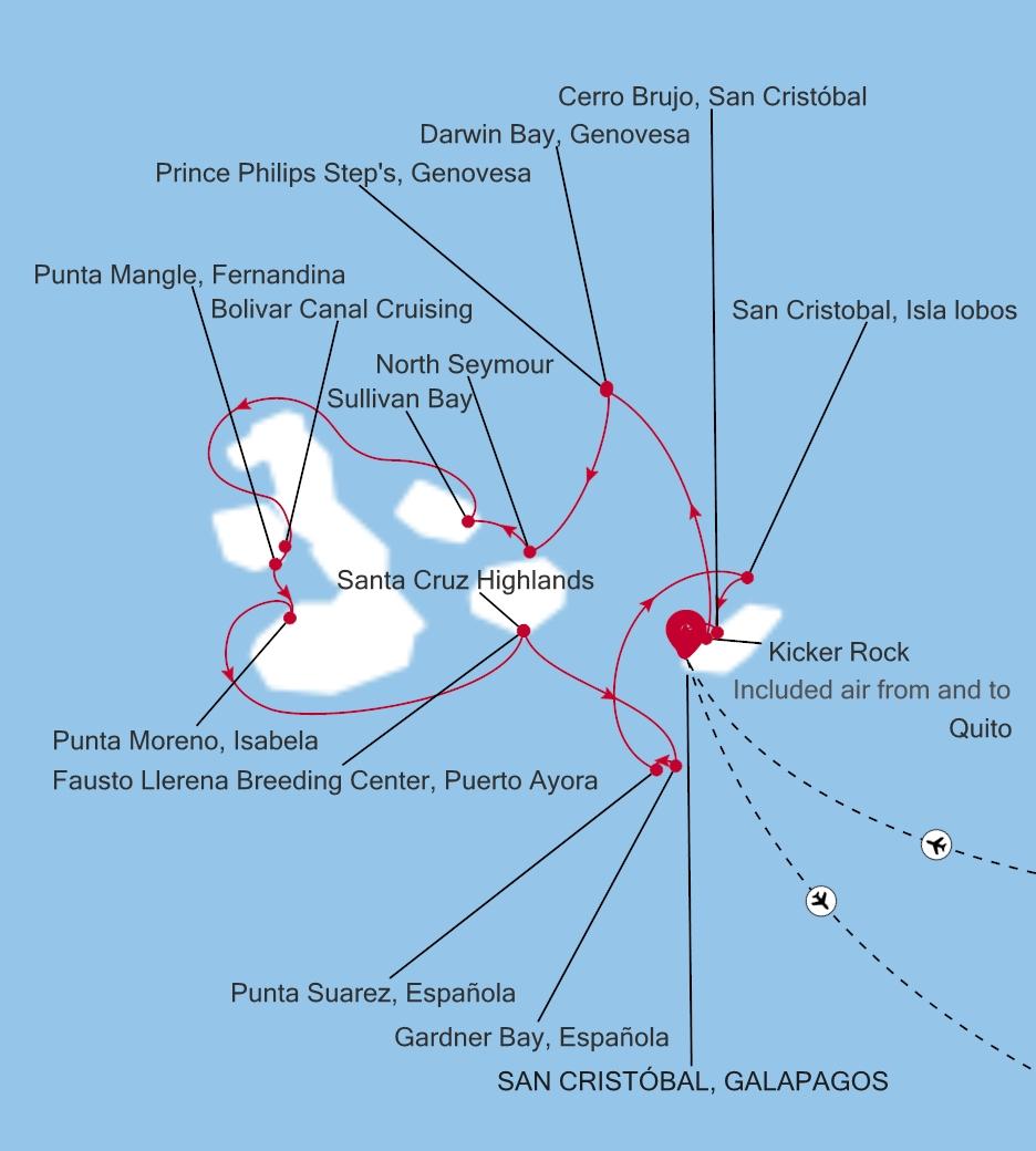 Silver Origin The Galápagos: Exploring the Outer Loop voyage OR270619007 itinerary map