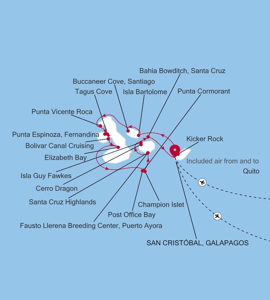 Silver Origin The Galápagos: Exploring the Inner Loop voyage OR270626007 itinerary map