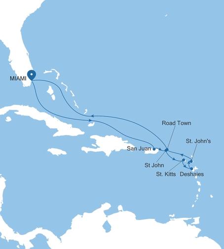 Silver Ray Eastern Caribbean Featuring Guadeloupe & St. Kitts voyage RA270105011 itinerary map