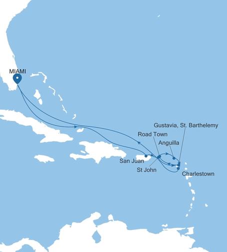 Silver Ray Eastern Caribbean Featuring St. Barts & Anguilla voyage RA270116011 itinerary map