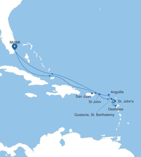Silver Ray Eastern Caribbean Featuring St. Barts & Anguilla voyage RA270127011 itinerary map