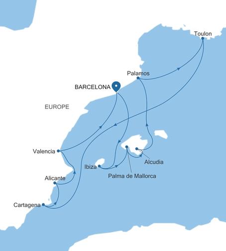 Silver Ray Spain Featuring Ibiza & Mallorca voyage RA270404010 itinerary map