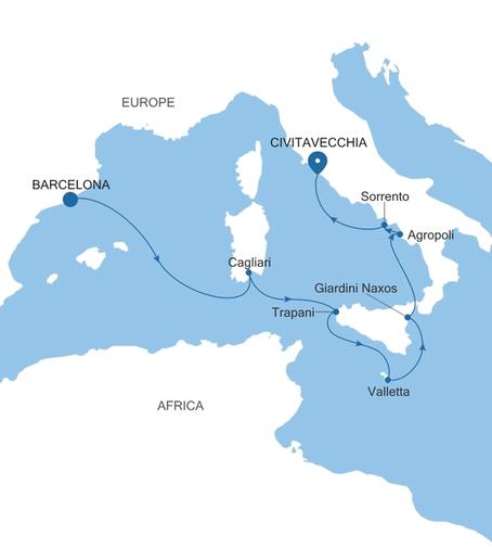 Silver Ray Italy Featuring Sicily & Sardinia voyage RA270521008 itinerary map