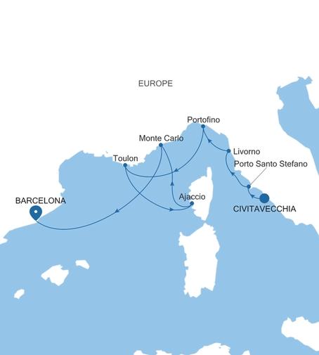Silver Ray Italy & French Riviera Featuring the Monaco Grand Prix voyage RA270529010 itinerary map