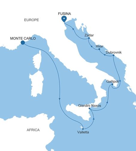Silver Ray Croatia & Italy Featuring Dubrovnik voyage RA270618008 itinerary map