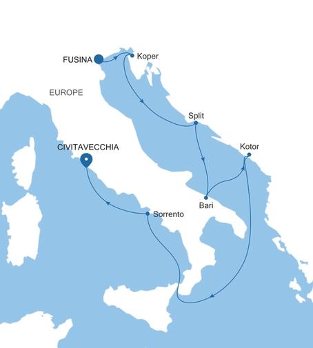 Silver Ray Italy & the Adriatic Featuring Split voyage RA270626007 itinerary map