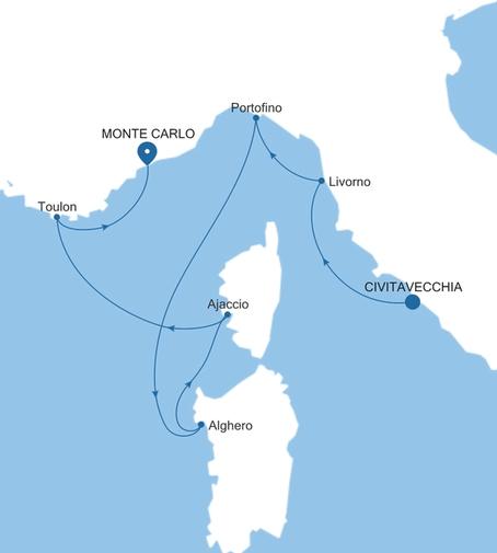 Silver Ray Italy & France Featuring Portofino voyage RA270703007 itinerary map