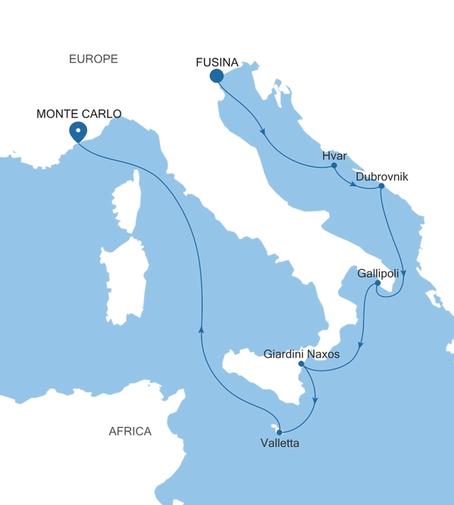 Silver Ray Italy & Croatia Featuring Dubrovnik voyage RA270807007 itinerary map