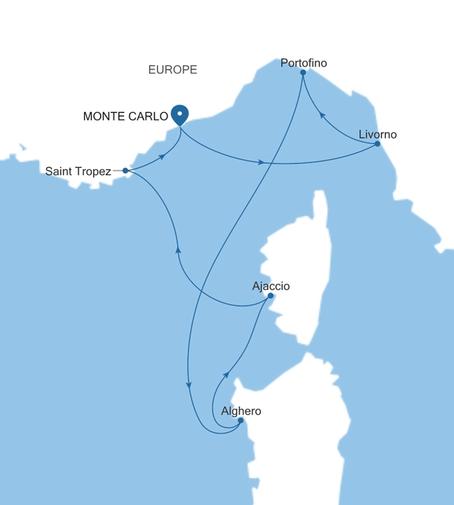 Silver Ray Italy & the French Riviera Featuring Portofino voyage RA270814007 itinerary map