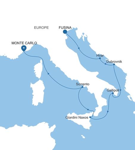 Silver Ray Italy & Croatia Featuring Dubrovnik voyage RA270904007 itinerary map