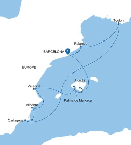 Silver Ray Spain & the French Riviera Featuring Mallorca voyage RA271015010 itinerary map
