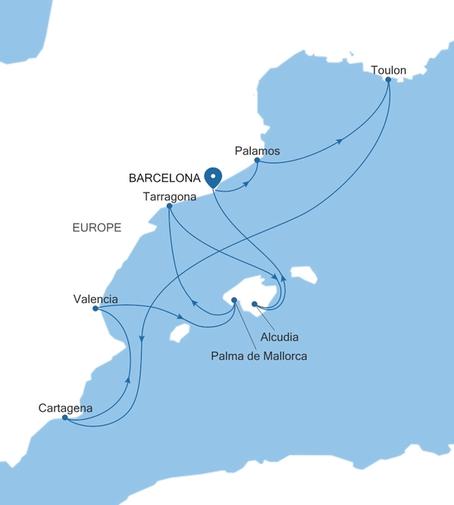 Silver Ray Spain Featuring Valencia & Mallorca voyage RA271025009 itinerary map