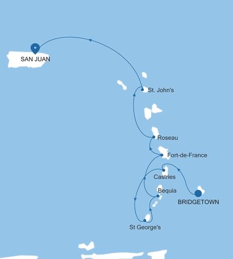 Silver Ray Southern Caribbean Featuring St. Lucia & Grenada voyage RA271218008 itinerary map