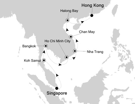 Cruise Single-Solo Balconies and Suites Silversea Silver Shadow April 6-21 2027 Singapore to Hong Kong