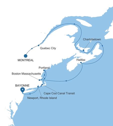 Silver Shadow Canada & New England Featuring Boston voyage SS261002011 itinerary map