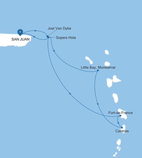 Silver Shadow Southern Caribbean Featuring Montserrat & St. Lucia voyage SS261220007 itinerary map