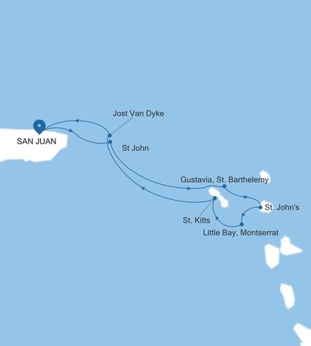Silver Shadow Eastern Caribbean Featuring St. Barts & Montserrat voyage SS270103007 itinerary map